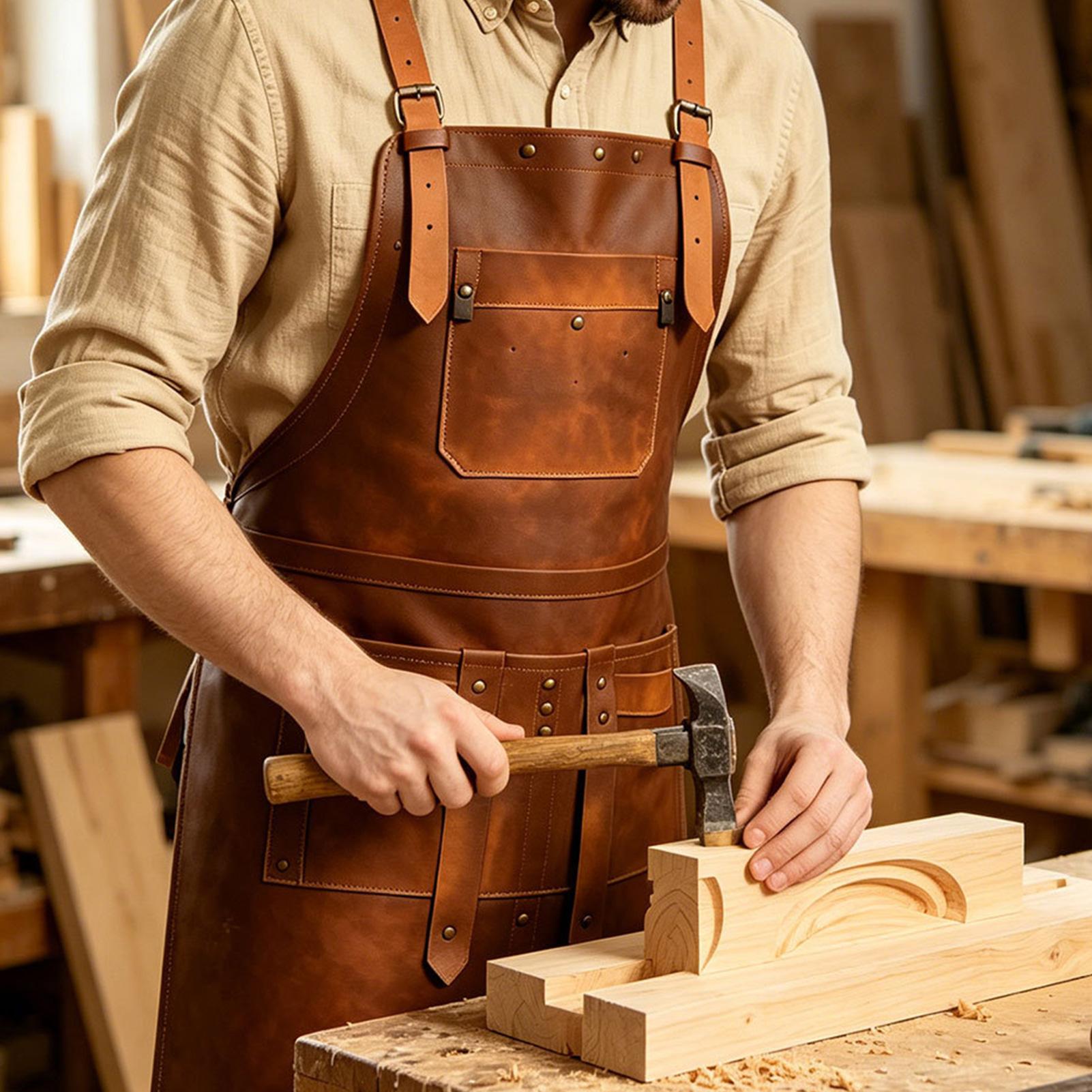 Woodworking Apron - Tablier en cuir avec plusieurs poches,